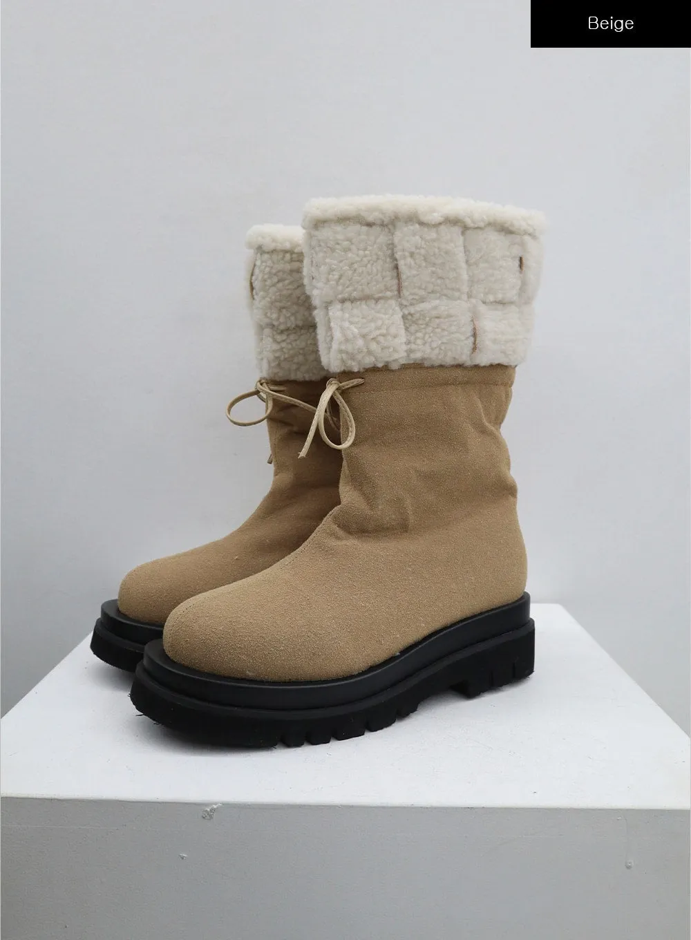 Ribbon Detail Suede Shearling Boots BD19