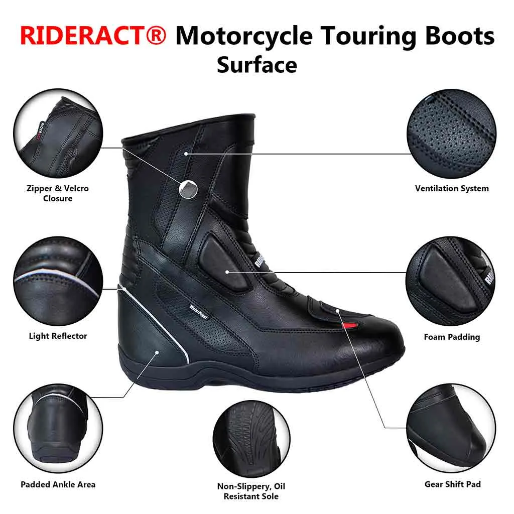 RIDERACT® Waterproof Motorcycle Boots Black Surface