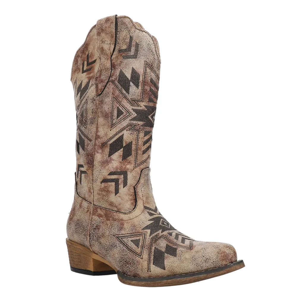 Riley Aztec Embroidered Snip Toe Cowboy Boots