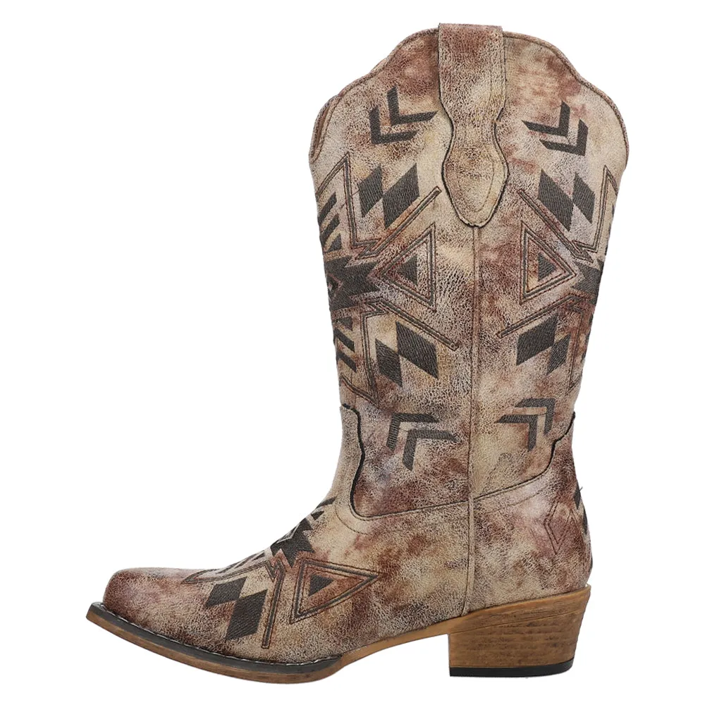 Riley Aztec Embroidered Snip Toe Cowboy Boots