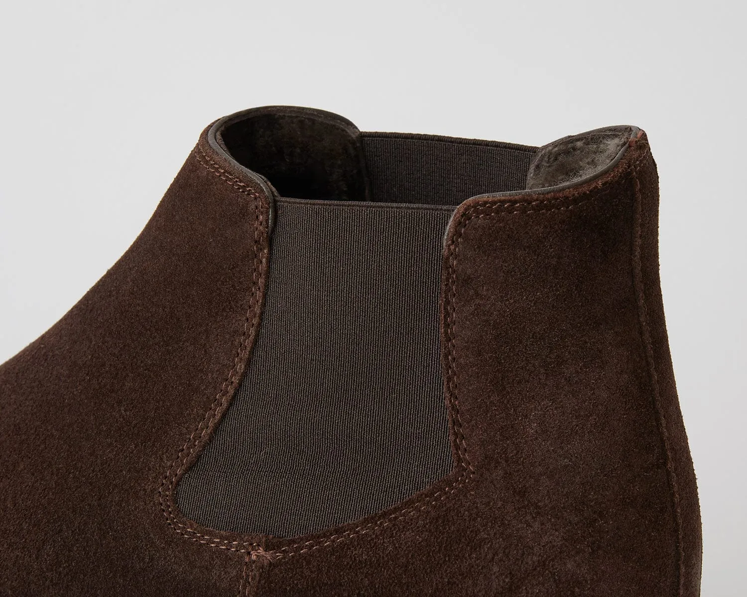 Rover Boots in Dark Brown Glove Suede with Shearling Lining