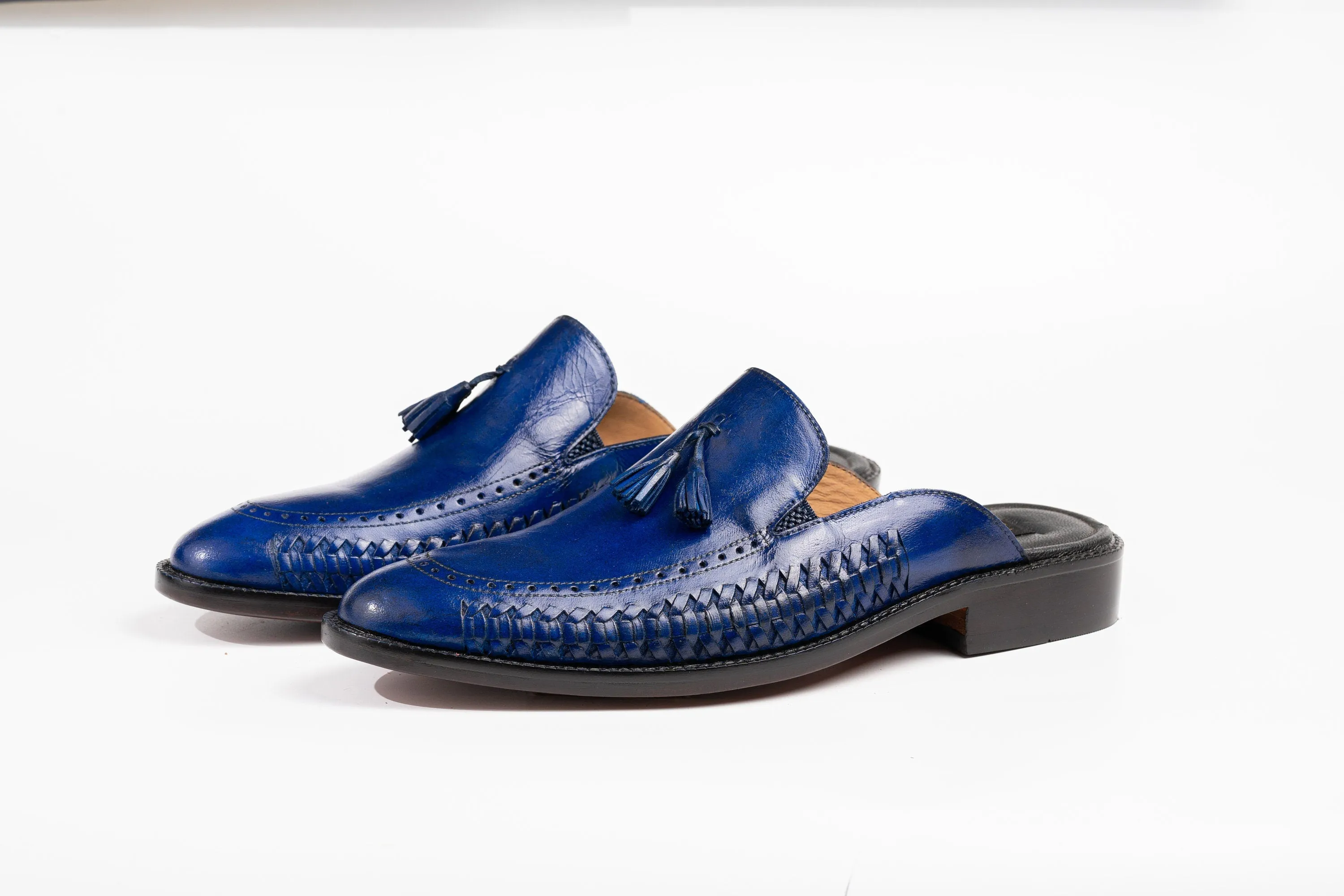 Royal blue or any Color of Your Choice Whole Cut loafer Backless Slip On Mule Cow Crust Leather Custom Made-To-Order Shoes  Unique Premium