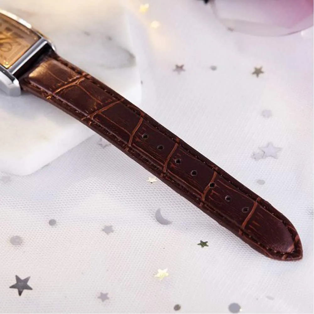 Set of Men's & Women's Square Wristwatch Leather Band