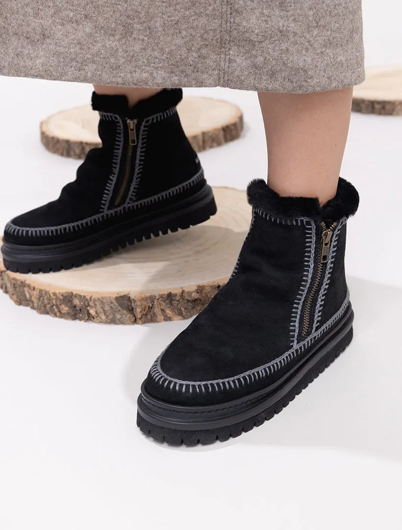 Setsu 4.0. Crochet Ankle Boot Black Suede Grey