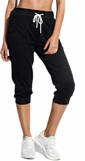 SPECIALMAGIC Women's Sweatpants Capri Pants Cropped Jogger Running Pants Lounge Loose Fit Drawstring Waist with Side Pockets