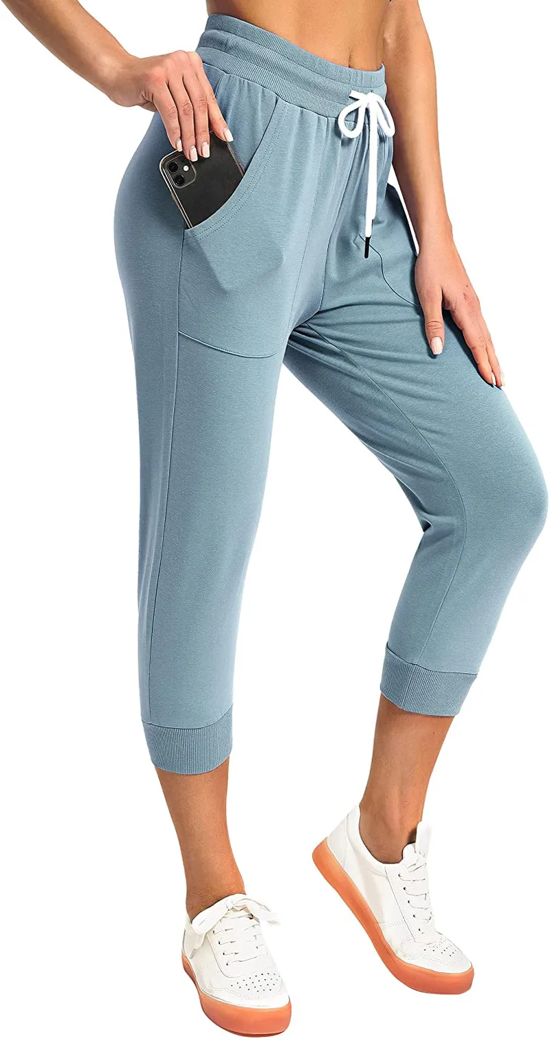 SPECIALMAGIC Women's Sweatpants Capri Pants Cropped Jogger Running Pants Lounge Loose Fit Drawstring Waist with Side Pockets