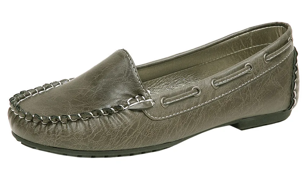 Spicy Women's F592 Laced Non-Skid Slip-On Boat Moccasin Driving Loafer