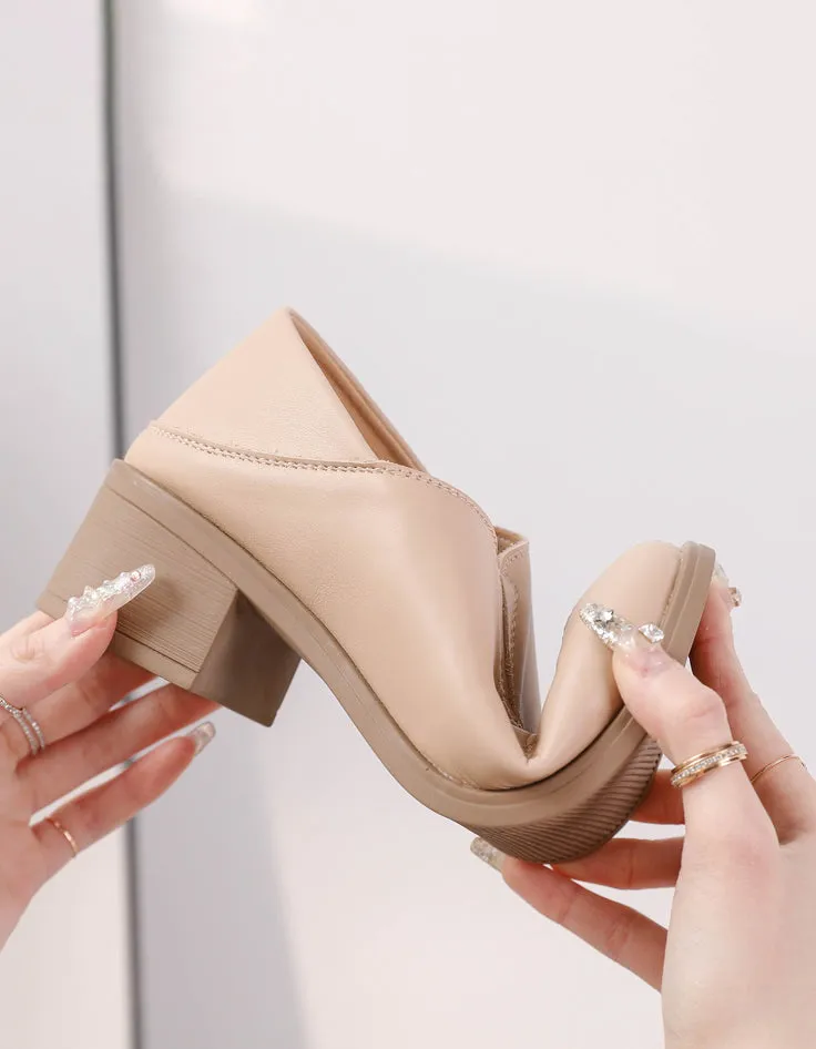 Spring Summer Casual Leather Chunky Heels