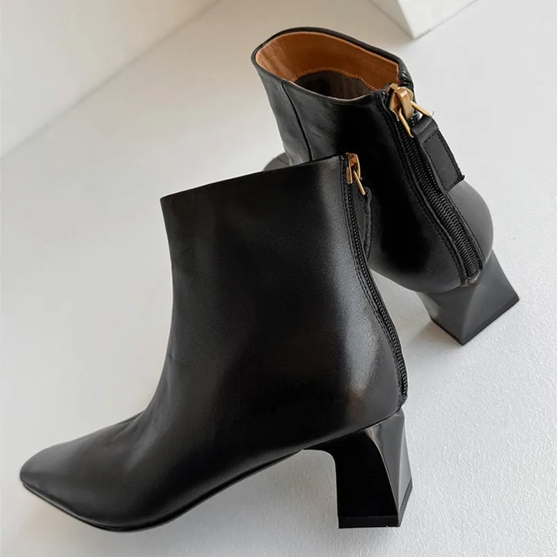 Squared Toe Leather Slimming Boots Chelsea Boots in Black/Coffee