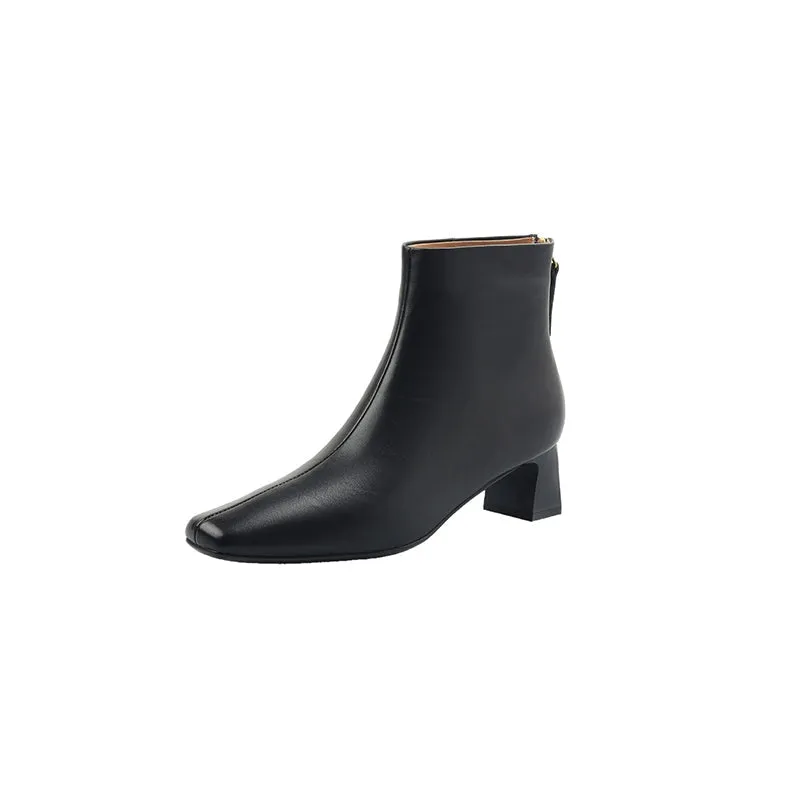 Squared Toe Leather Slimming Boots Chelsea Boots in Black/Coffee