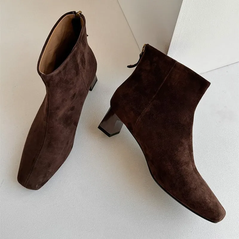 Squared Toe Leather Slimming Boots Chelsea Boots in Black/Coffee