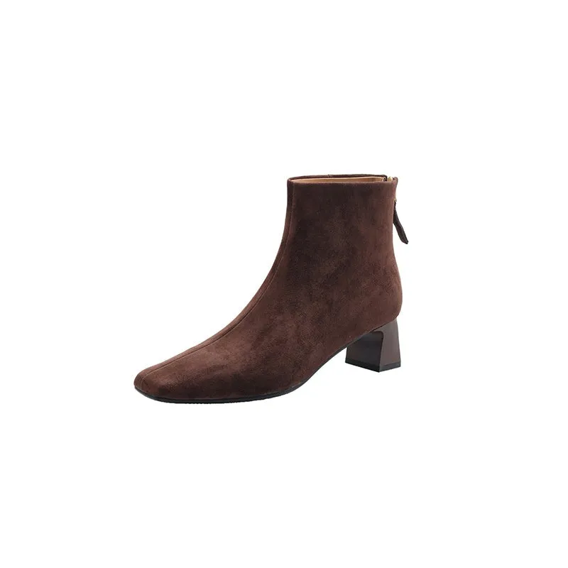 Squared Toe Leather Slimming Boots Chelsea Boots in Black/Coffee