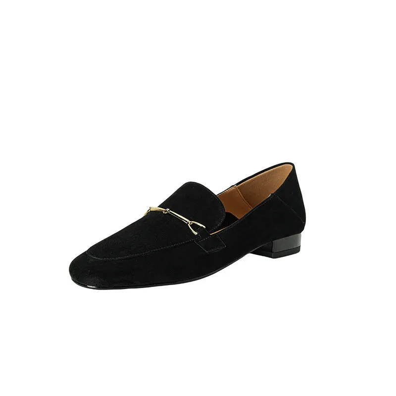 Suede Leather Horsebit-Detailed Loafers for Women Round Toe in Blue/Black/Green