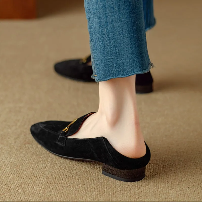 Suede Leather Horsebit-Detailed Loafers for Women Round Toe in Blue/Black/Green