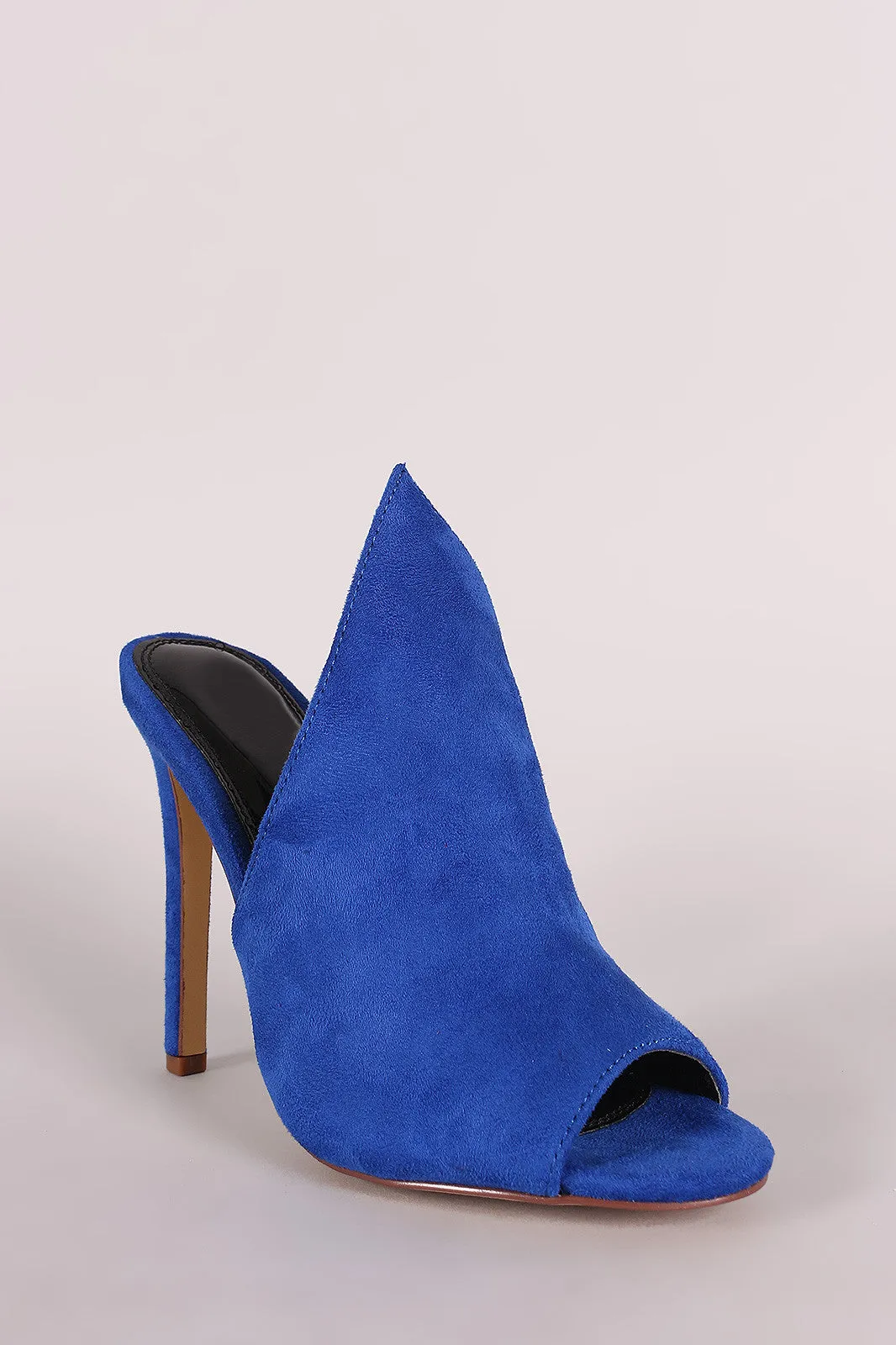 Suede Pointed Peep Toe Mule Heel