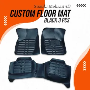 Suzuki Mehran 5D Custom Floor Mat Black 3 Pcs - Model 2012-2017