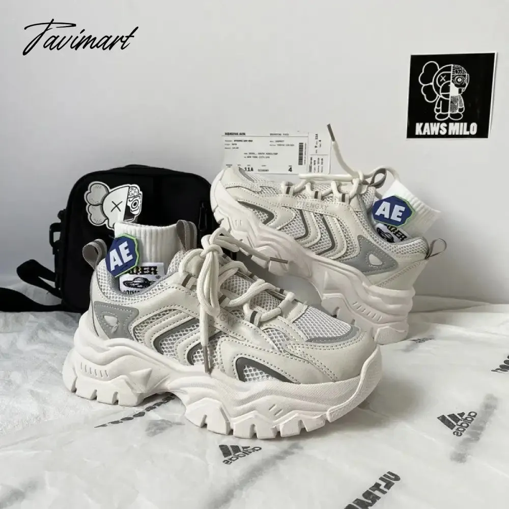 Tavimart Casual Vintage Womens Sports Shoes Mesh Breathable Platform Running Chunky Sneakers Student Vulcanized New Fashion Shoes