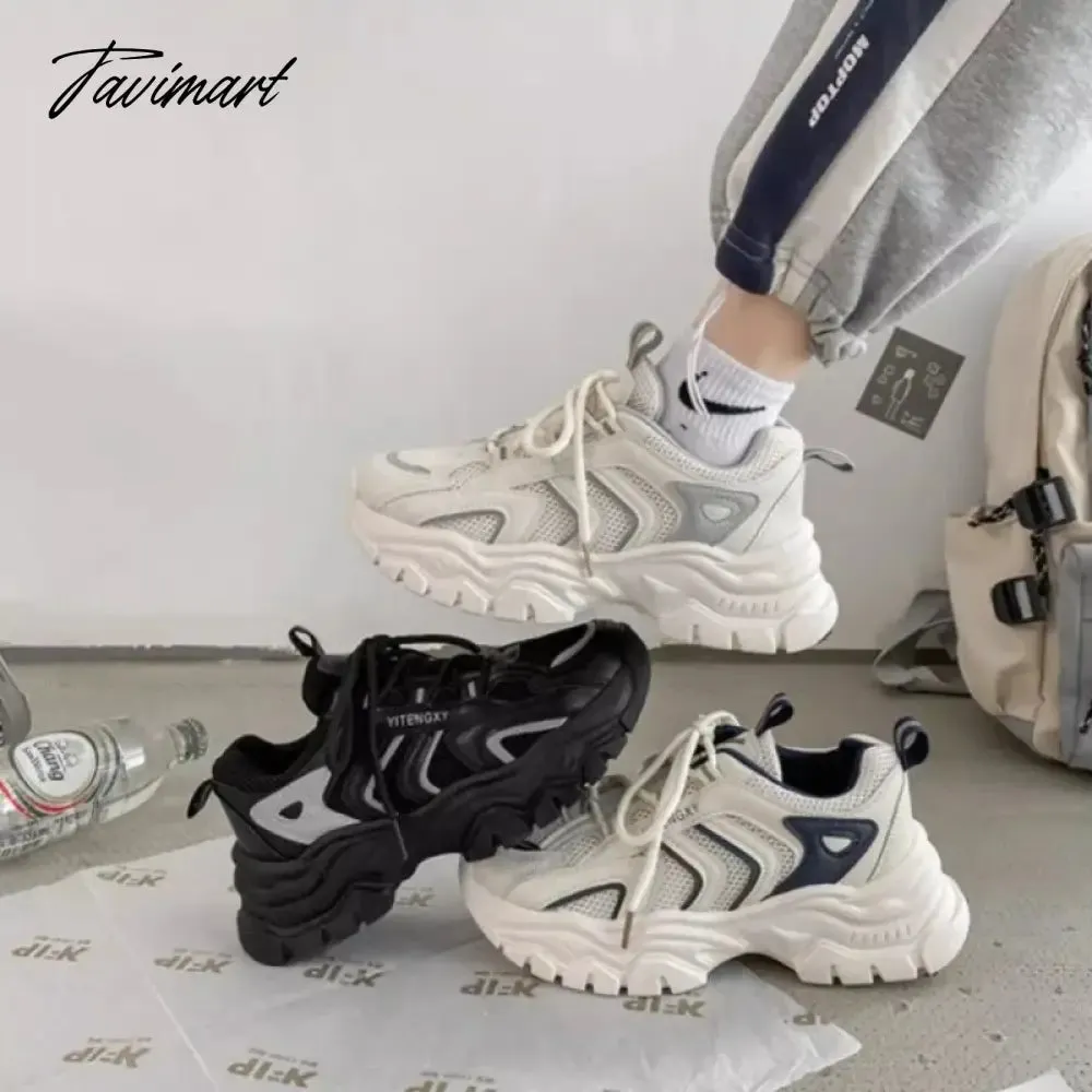 Tavimart Casual Vintage Womens Sports Shoes Mesh Breathable Platform Running Chunky Sneakers Student Vulcanized New Fashion Shoes