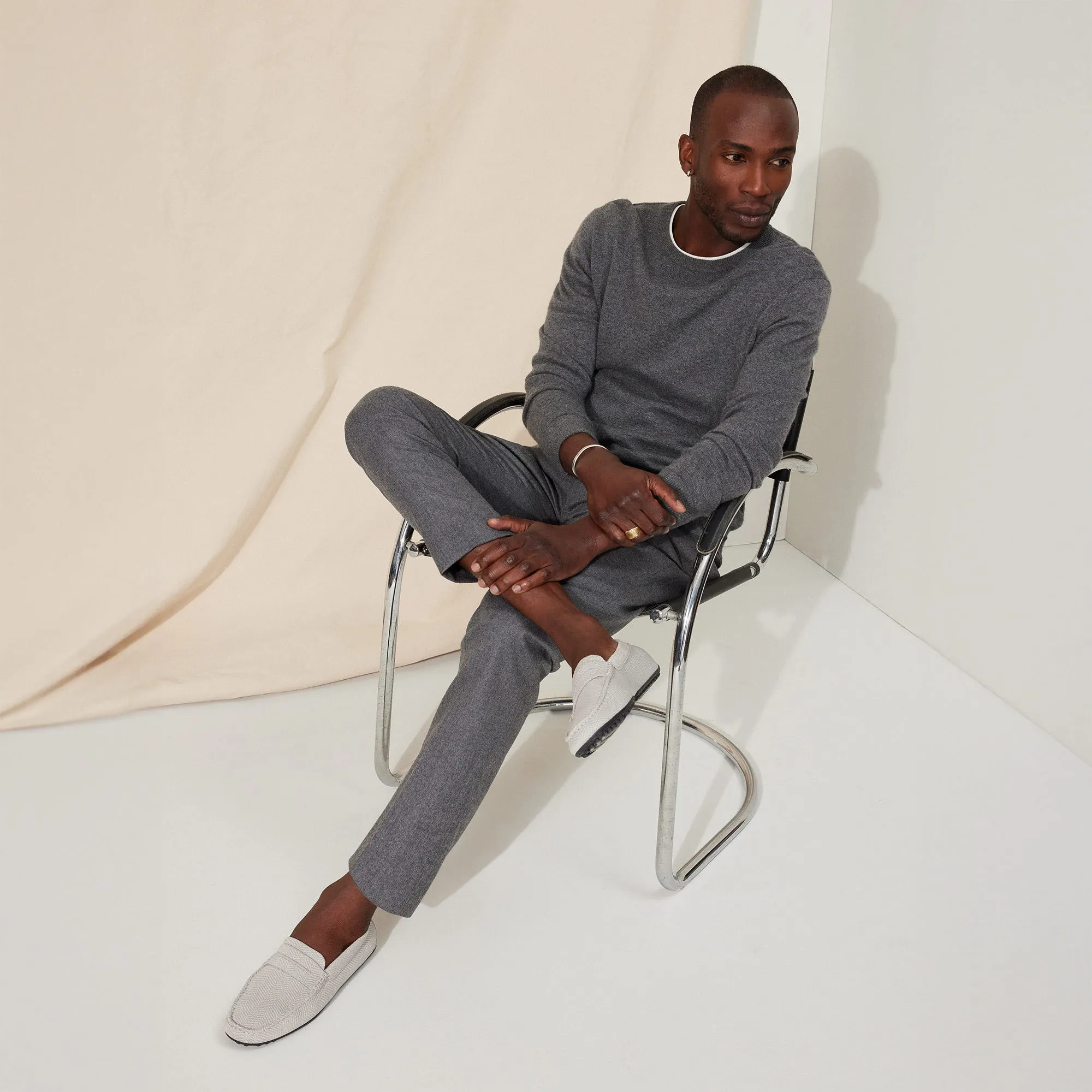 The Driving Loafer - Light Grey Herringbone