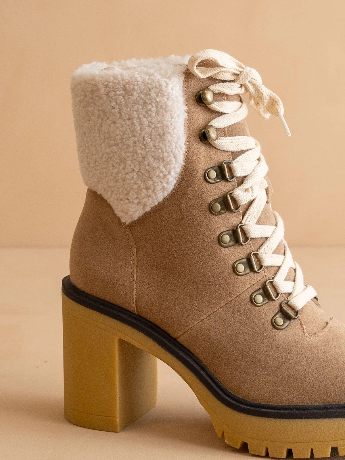 The Madilyn | Khaki Platform Shearling Boots