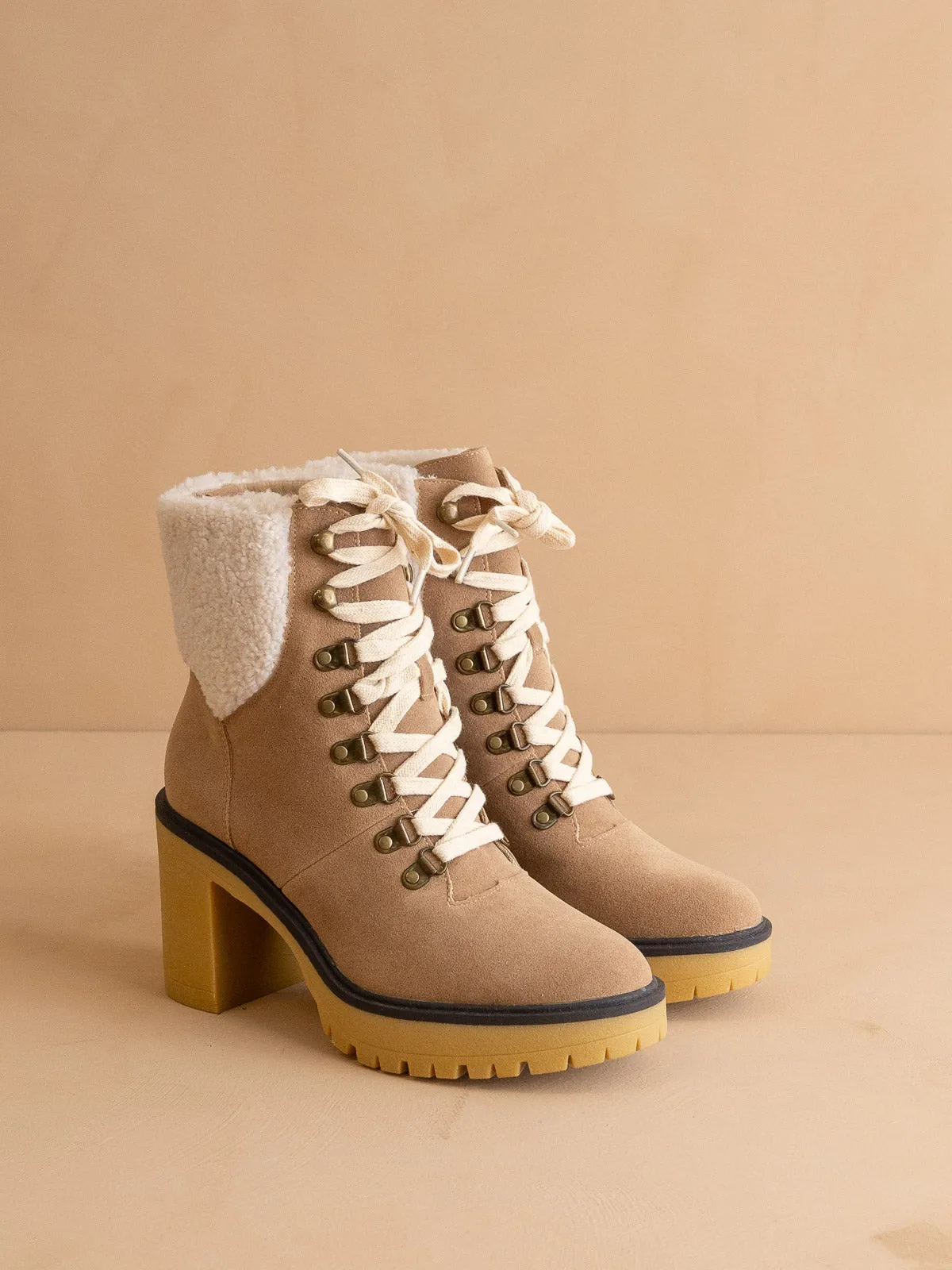 The Madilyn | Khaki Platform Shearling Boots