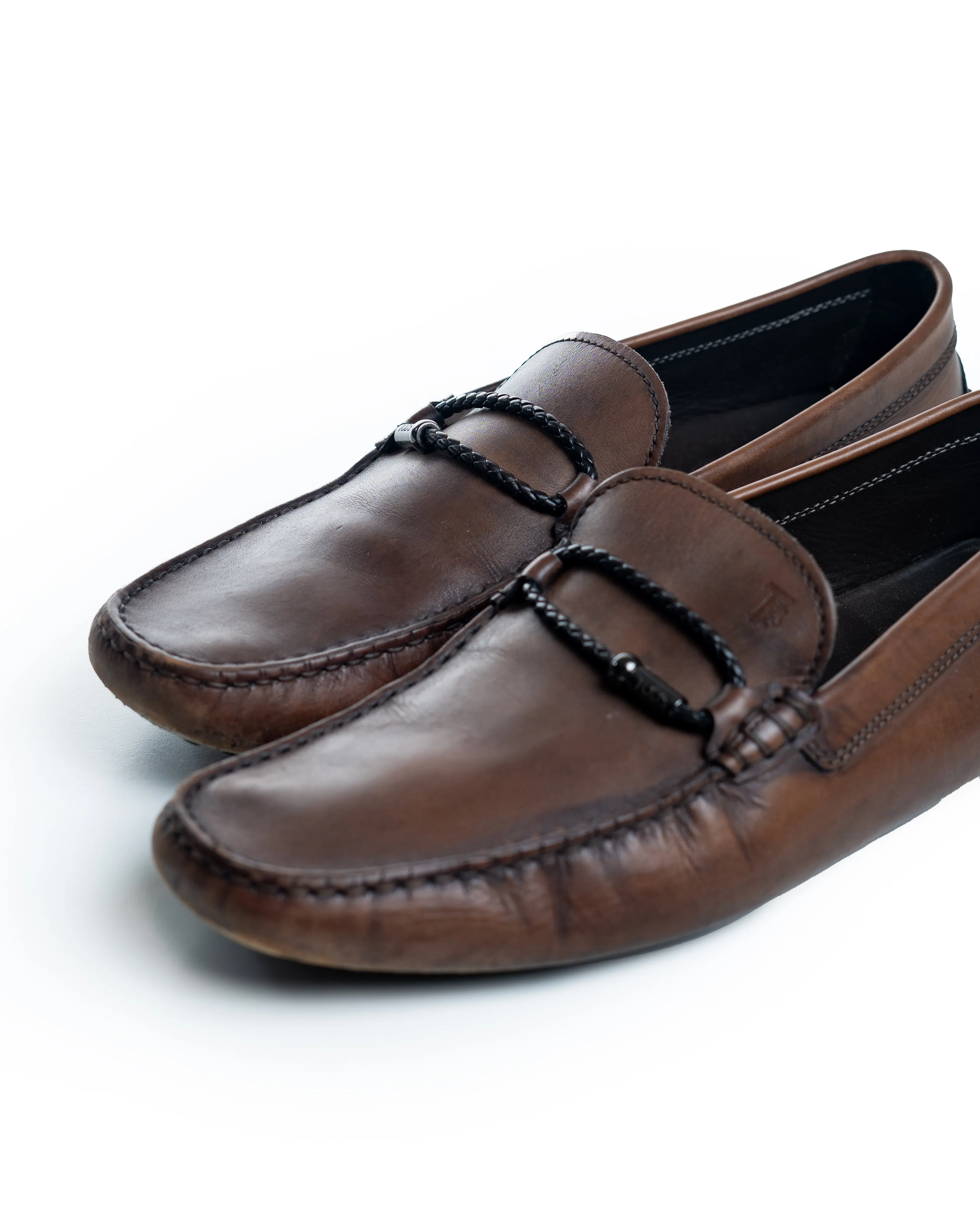 Tods Brown Leather Slip On Driving Loafers