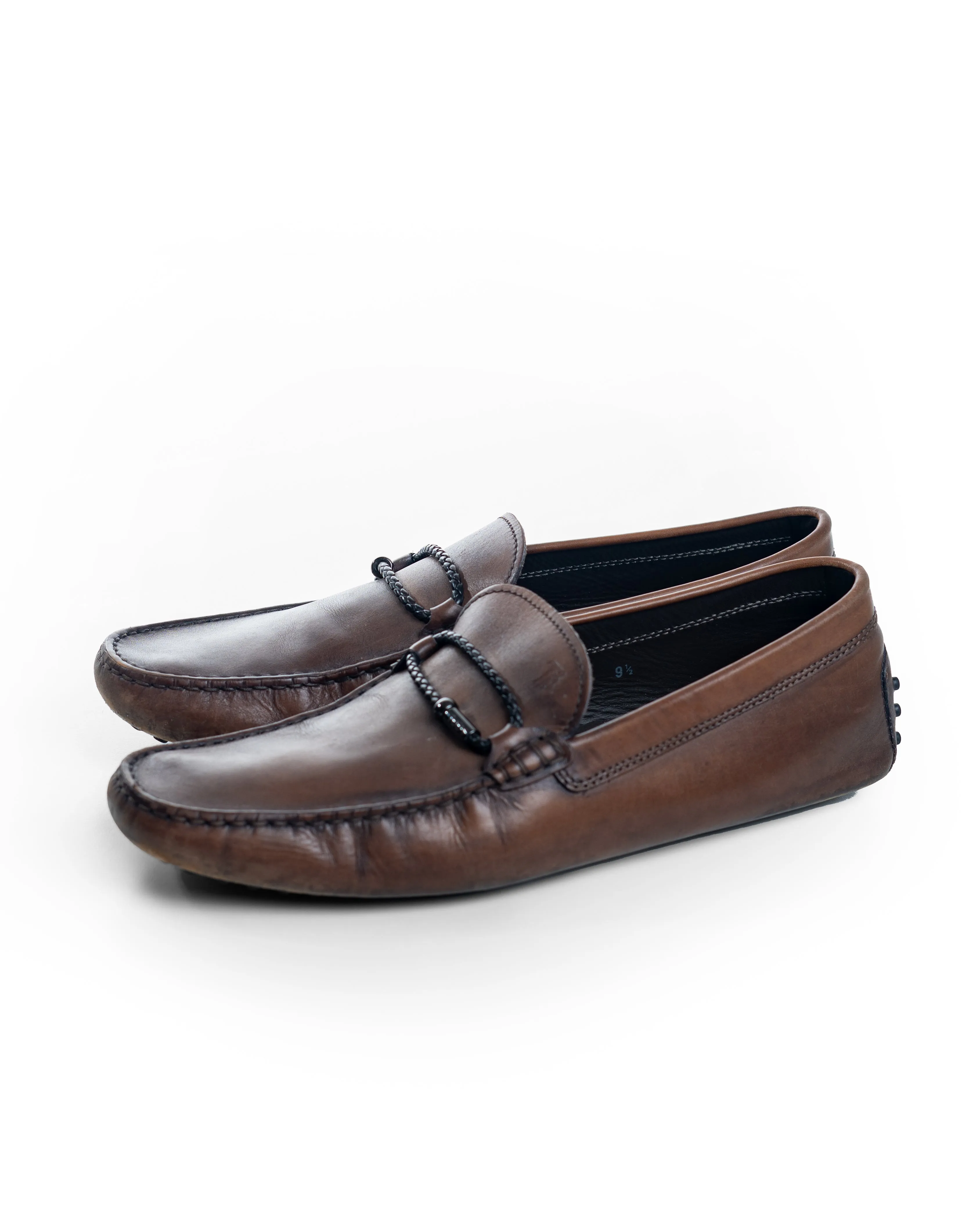 Tods Brown Leather Slip On Driving Loafers