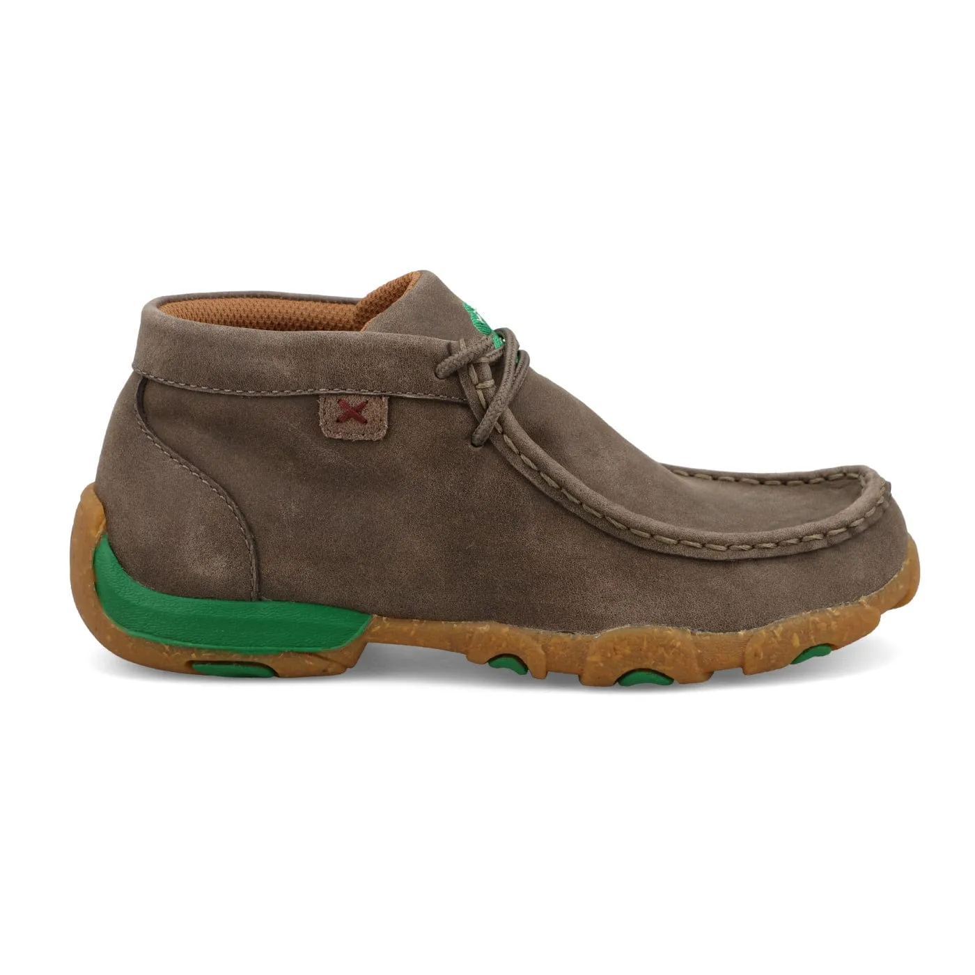 Twisted X Kids Deep Taupe & Kelly Green Chukka Driving Moc Shoe YDM0055