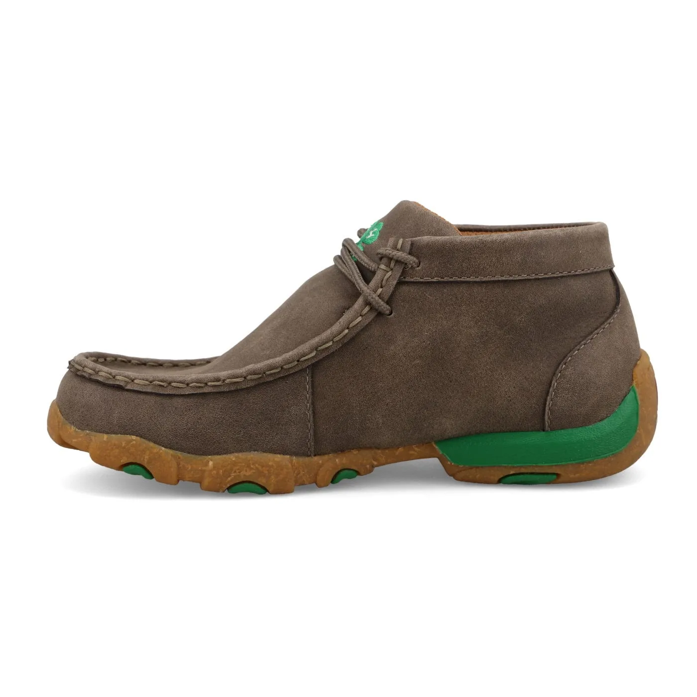 Twisted X Kids Deep Taupe & Kelly Green Chukka Driving Moc Shoe YDM0055