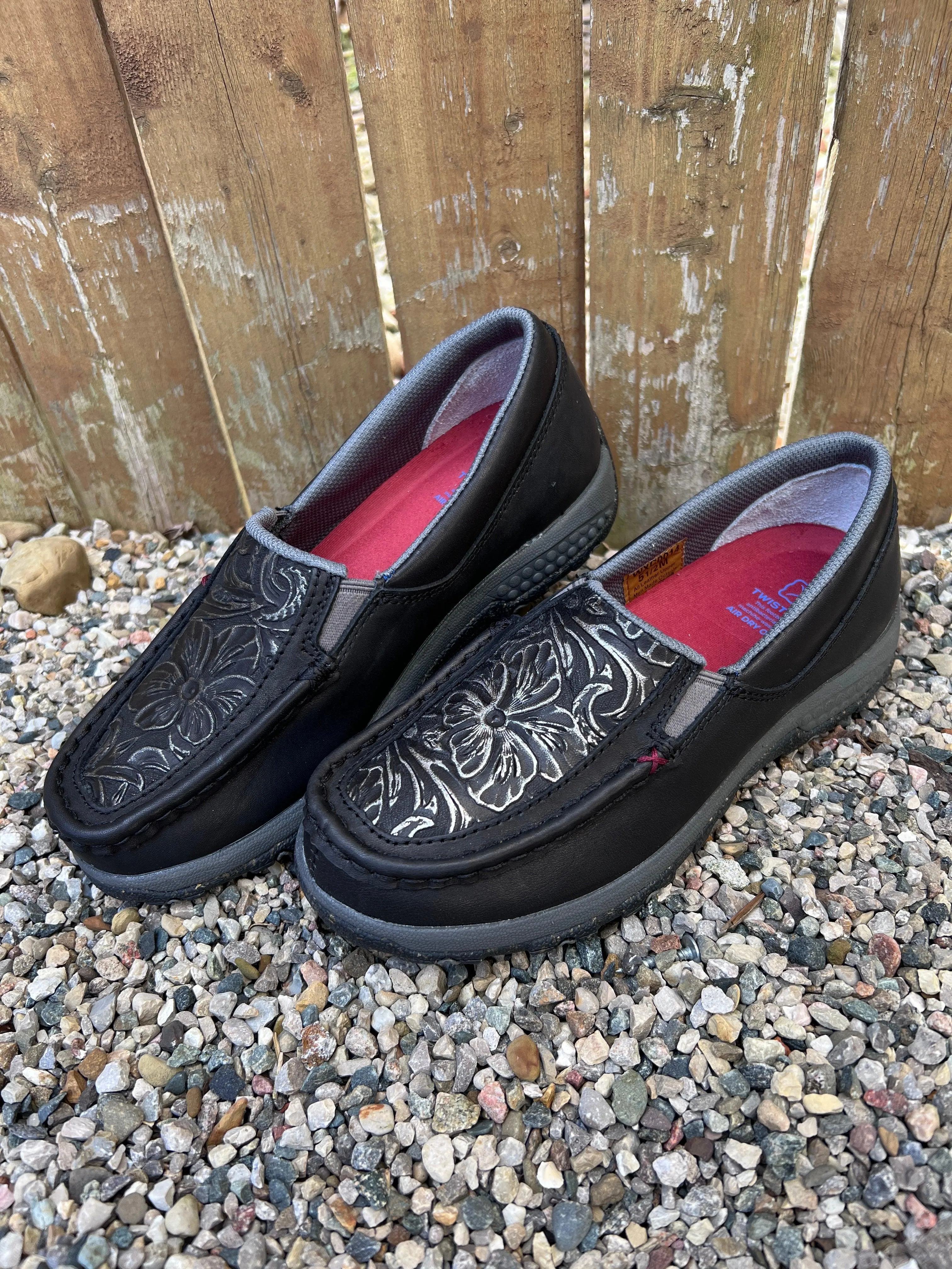 Twisted X Women's Black Tooled Slip On Driving Moc WXC0014