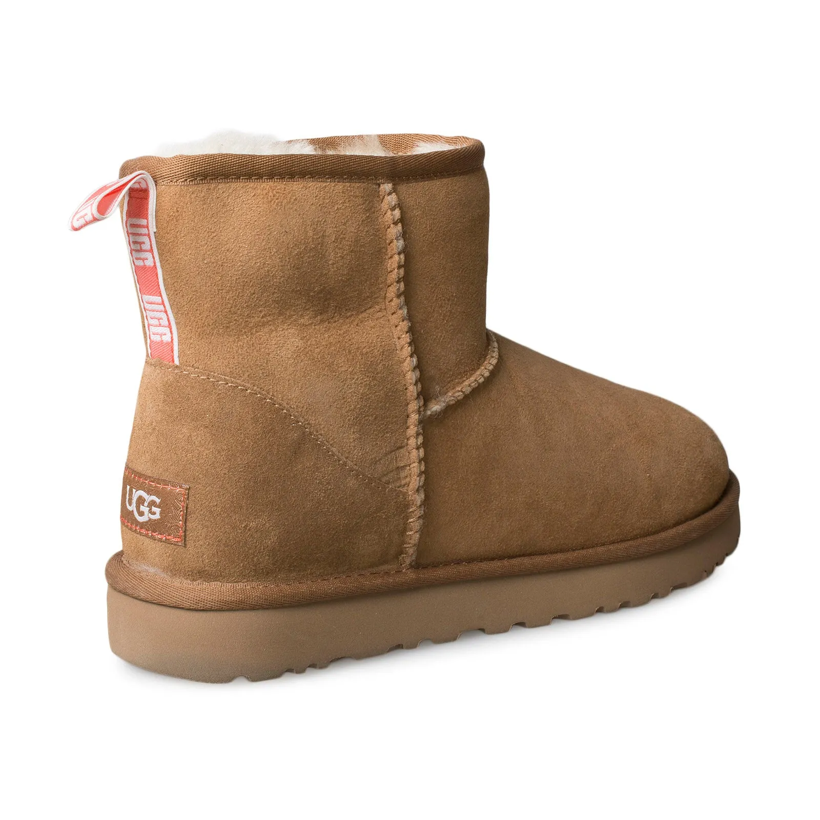 UGG Classic Mini II Graphic Logo Chestnut / Neon Coral Boots - Women's