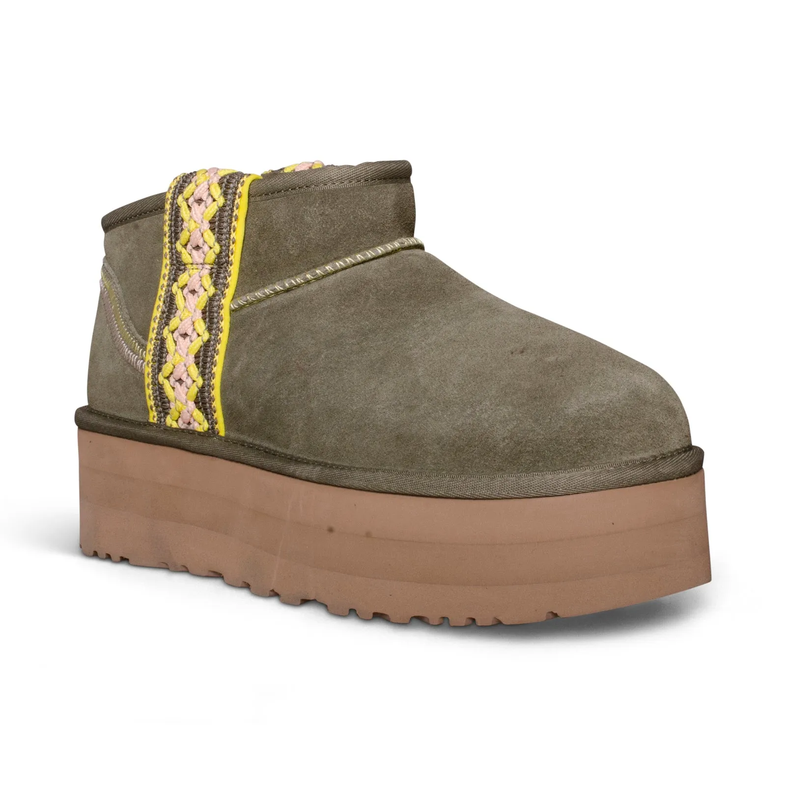 UGG Classic Ultra Mini Braid Platform Burnt Olive Boots - Women's