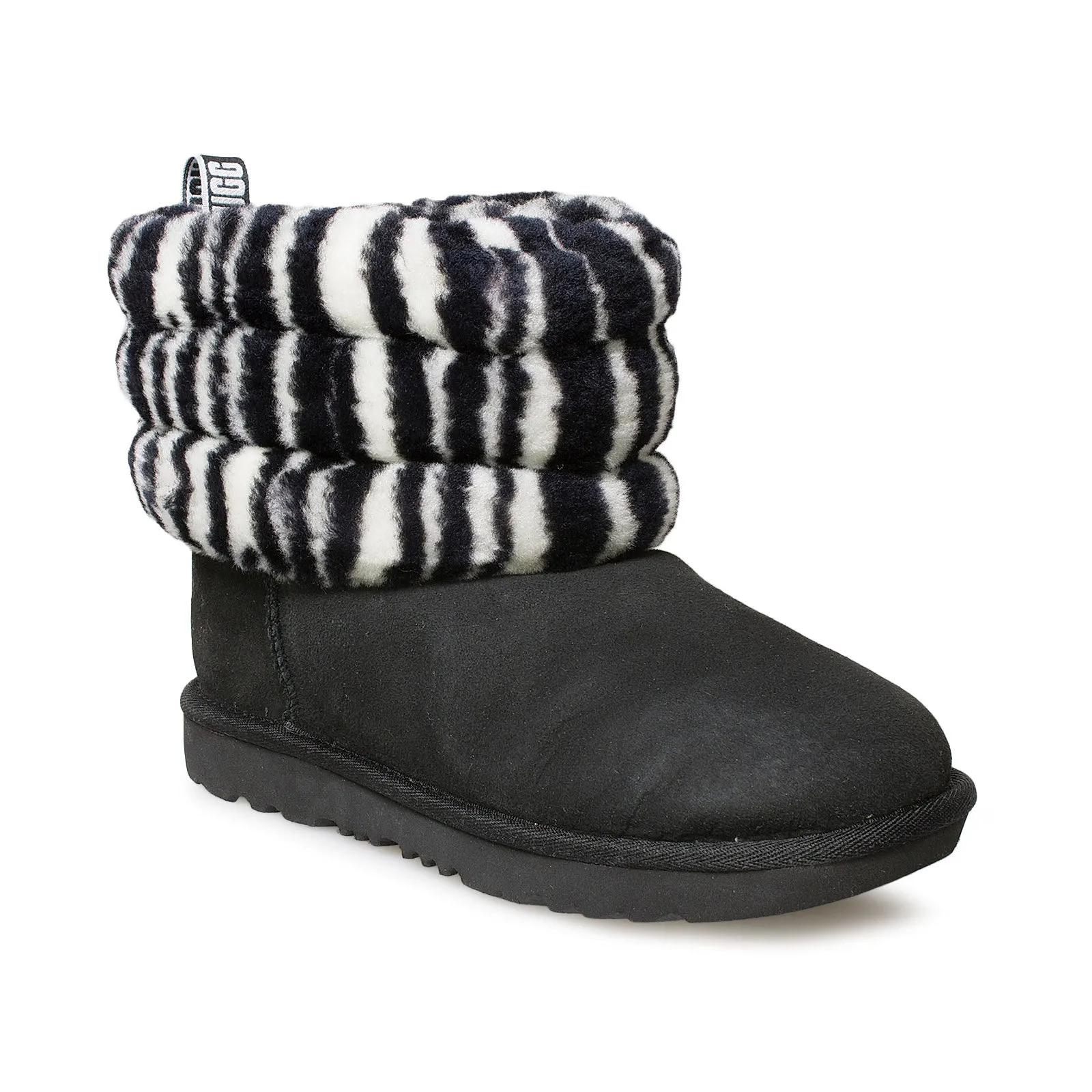 UGG Fluff Mini Quilted Zebra Black White Boots - Women's