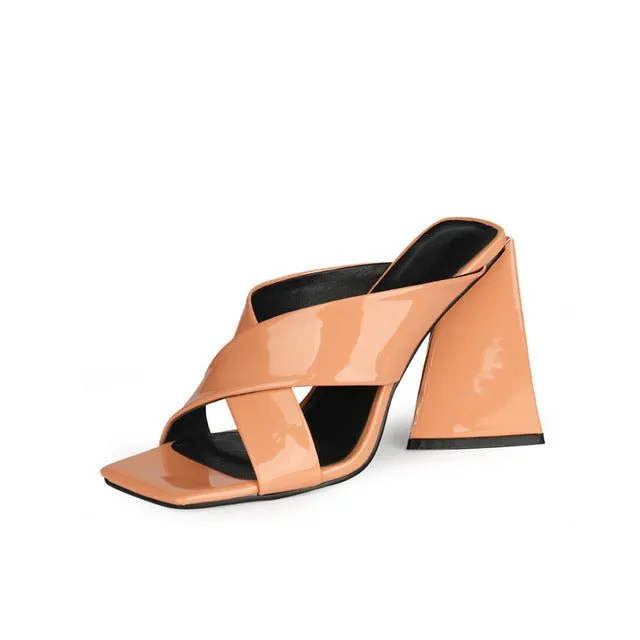 UNIQUE ELEGANT Mule-Style Chunky High Heel Square Toe Sandal Shoes