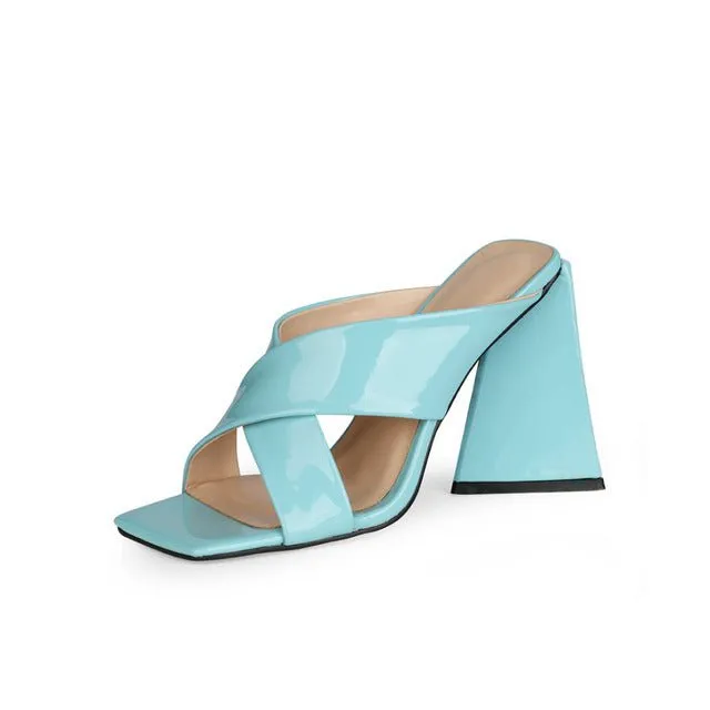 UNIQUE ELEGANT Mule-Style Chunky High Heel Square Toe Sandal Shoes