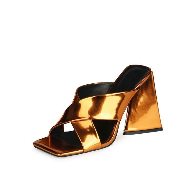 UNIQUE ELEGANT Mule-Style Chunky High Heel Square Toe Sandal Shoes