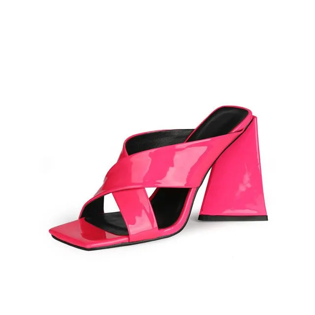 UNIQUE ELEGANT Mule-Style Chunky High Heel Square Toe Sandal Shoes