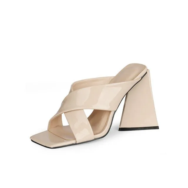 UNIQUE ELEGANT Mule-Style Chunky High Heel Square Toe Sandal Shoes