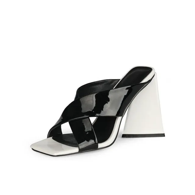 UNIQUE ELEGANT Mule-Style Chunky High Heel Square Toe Sandal Shoes