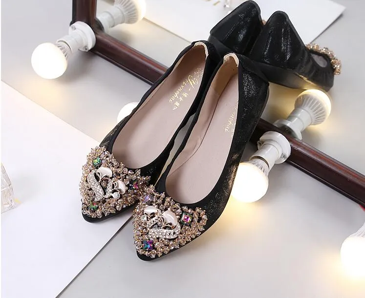 vanccy Rhinestone Flats Casual Comfort Dressy Flats For Wedding Fox Slippers CF306