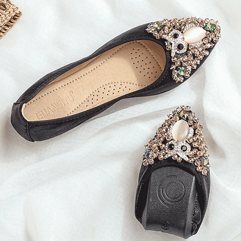 vanccy Rhinestone Flats Casual Comfort Dressy Flats For Wedding Fox Slippers CF306