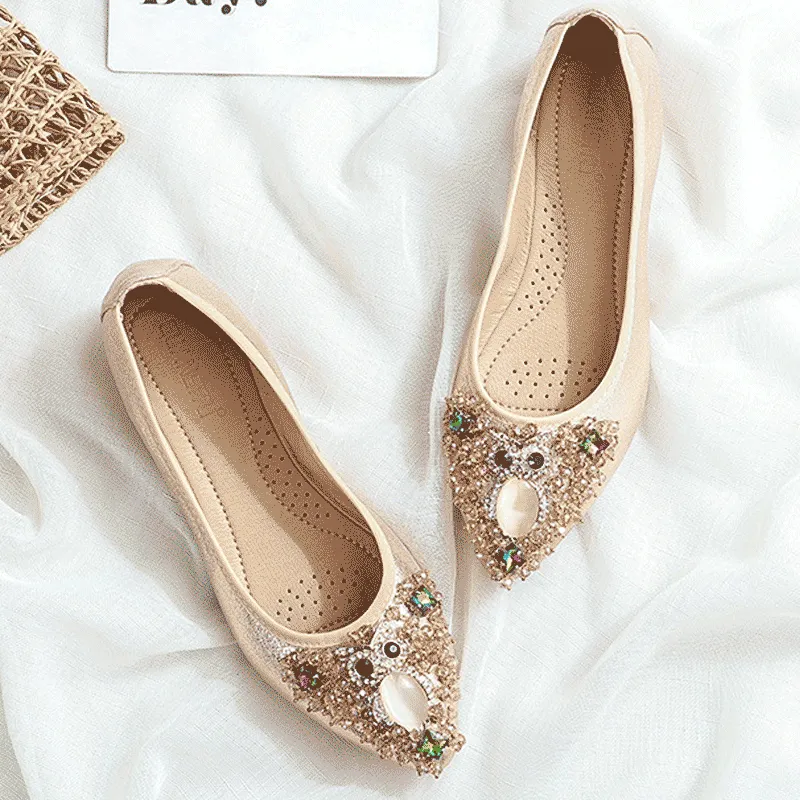 vanccy Rhinestone Flats Casual Comfort Dressy Flats For Wedding Fox Slippers CF306