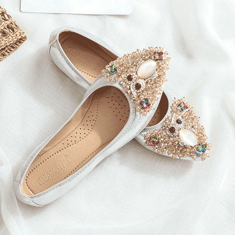 vanccy Rhinestone Flats Casual Comfort Dressy Flats For Wedding Fox Slippers CF306