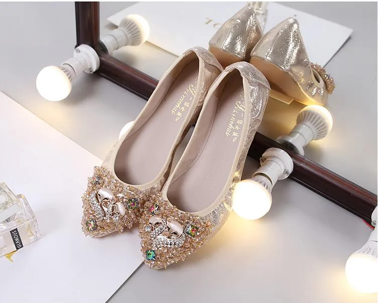 vanccy Rhinestone Flats Casual Comfort Dressy Flats For Wedding Fox Slippers CF306