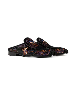 Velvet Mule Papillon Embroidery - Black