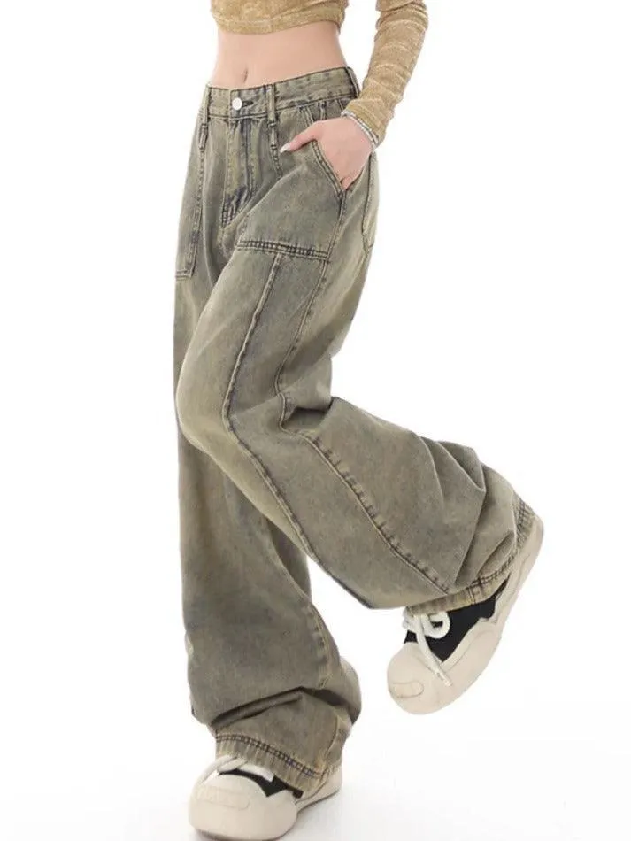 Vintage Distressed Wash Splice Boyfriend Jeans