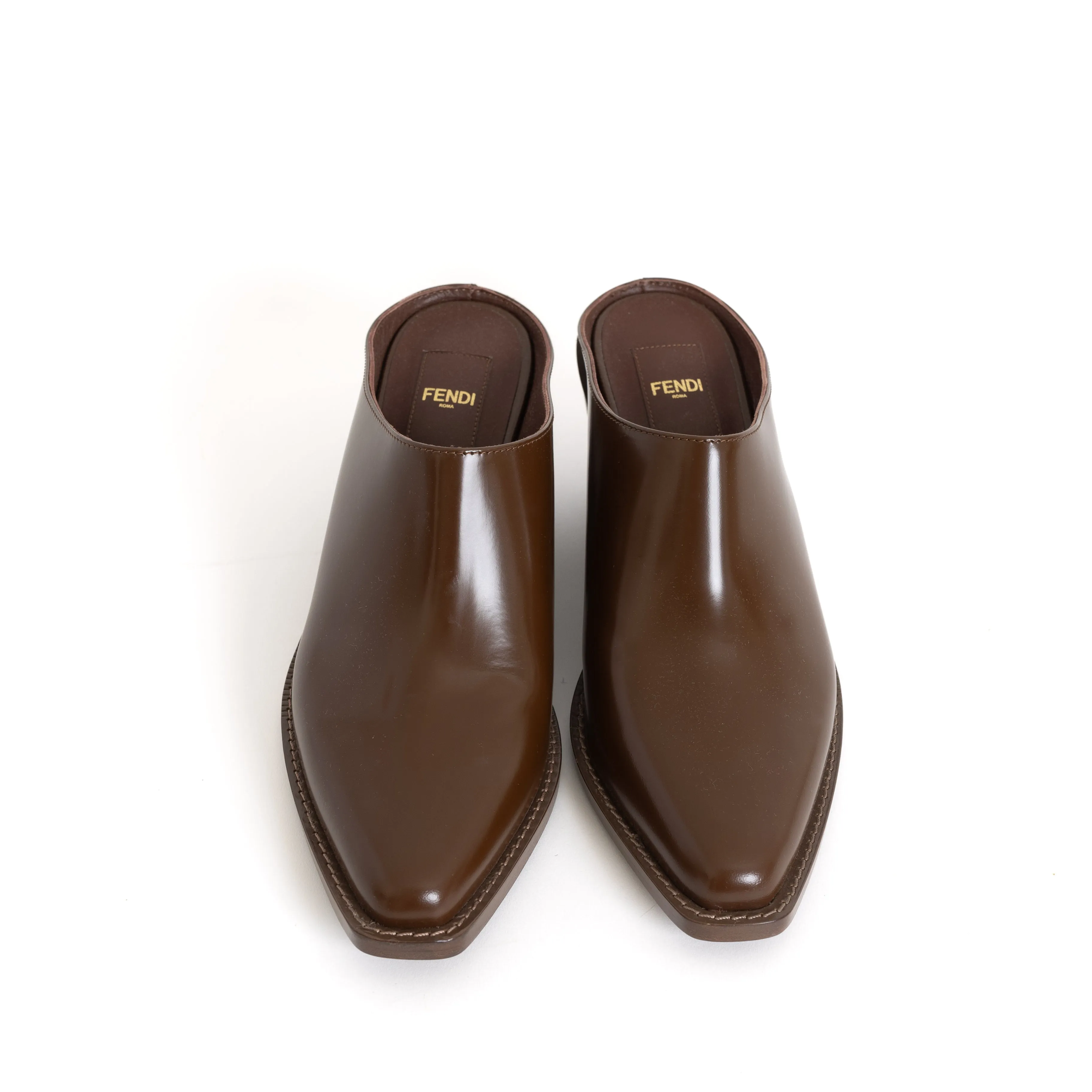 Vitello Leather Cutout Mule Brown 37.5