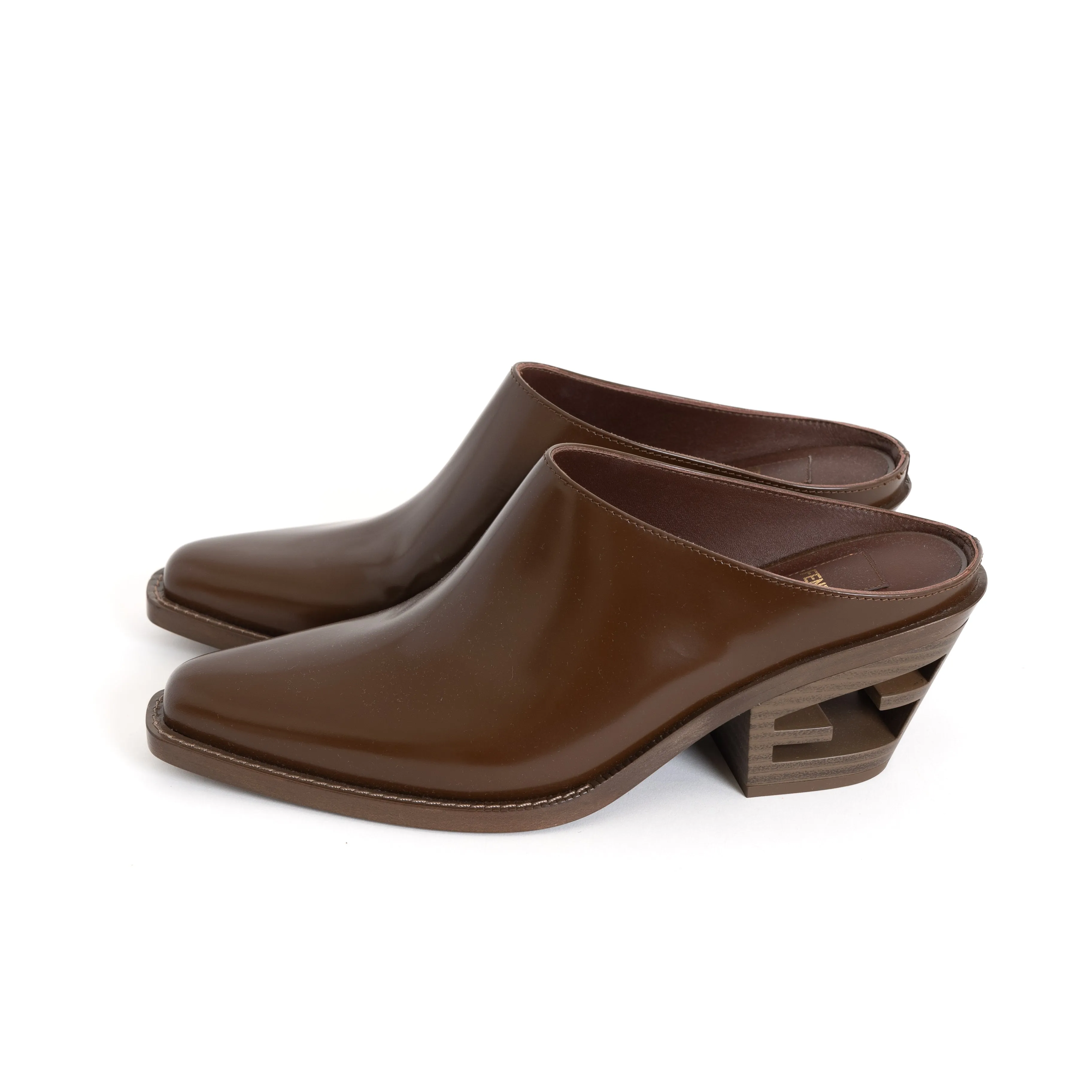 Vitello Leather Cutout Mule Brown 37.5