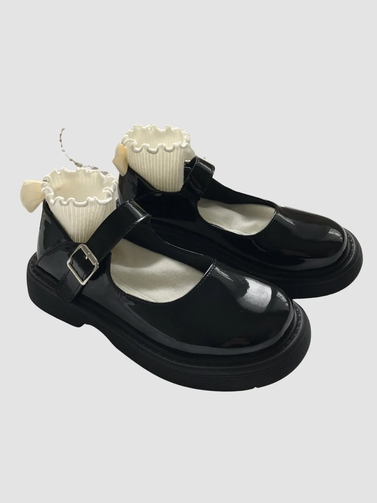 WLS Black British Retro Women Leather Shoes