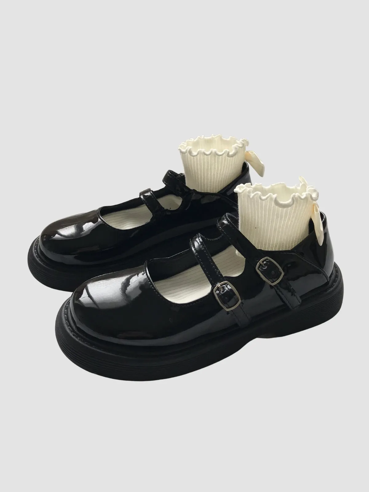 WLS Black British Retro Women Leather Shoes